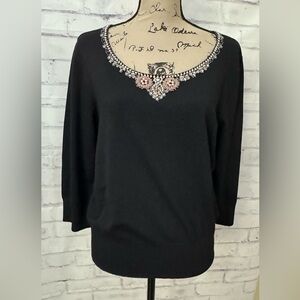 Judith Hart Collection XL Black Silk Blend Beaded Sweater Scoop Neck‎ Sequins